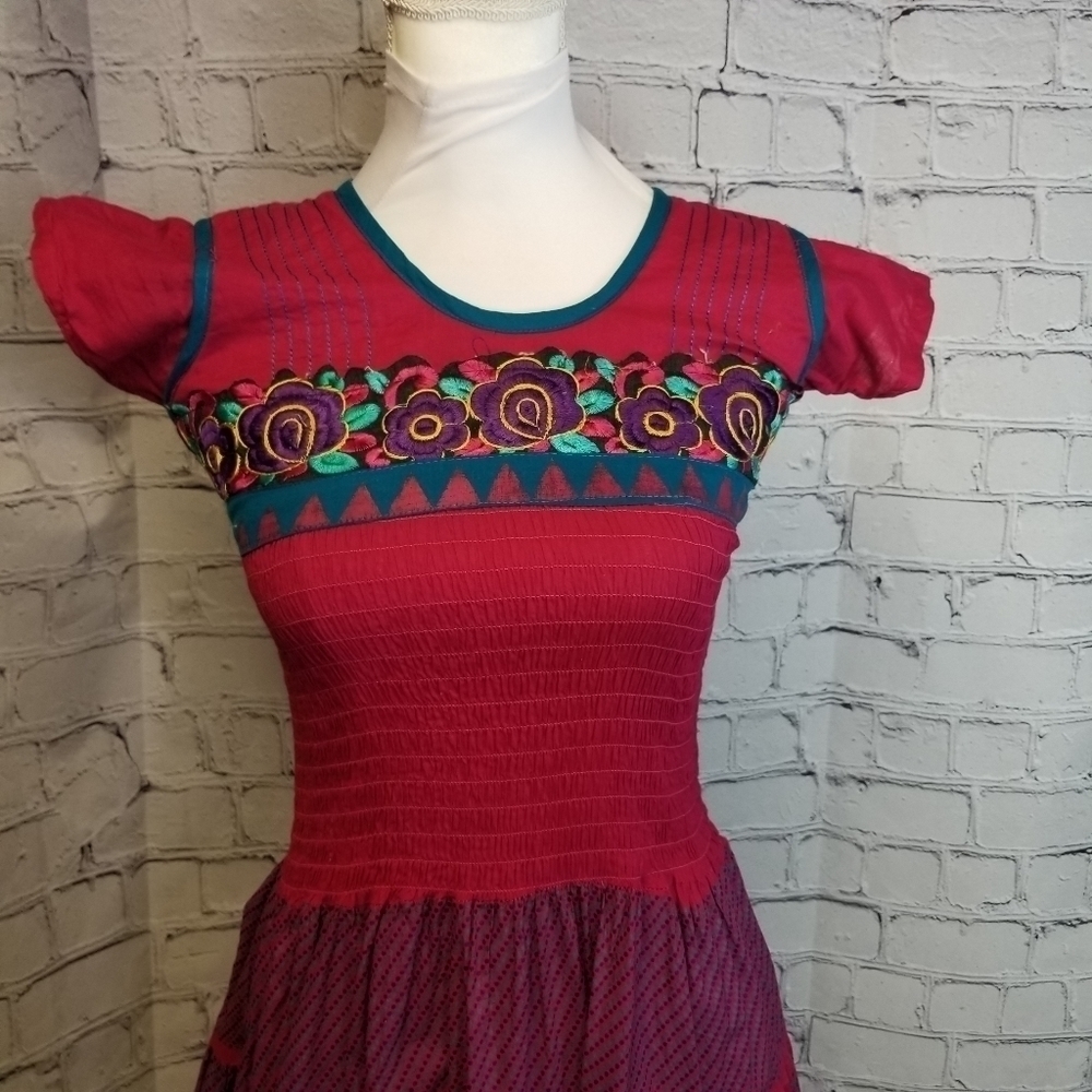 Vtg ethnic indian pakastani kurti kurta embroidered floral boho dress - Picture 8 of 14